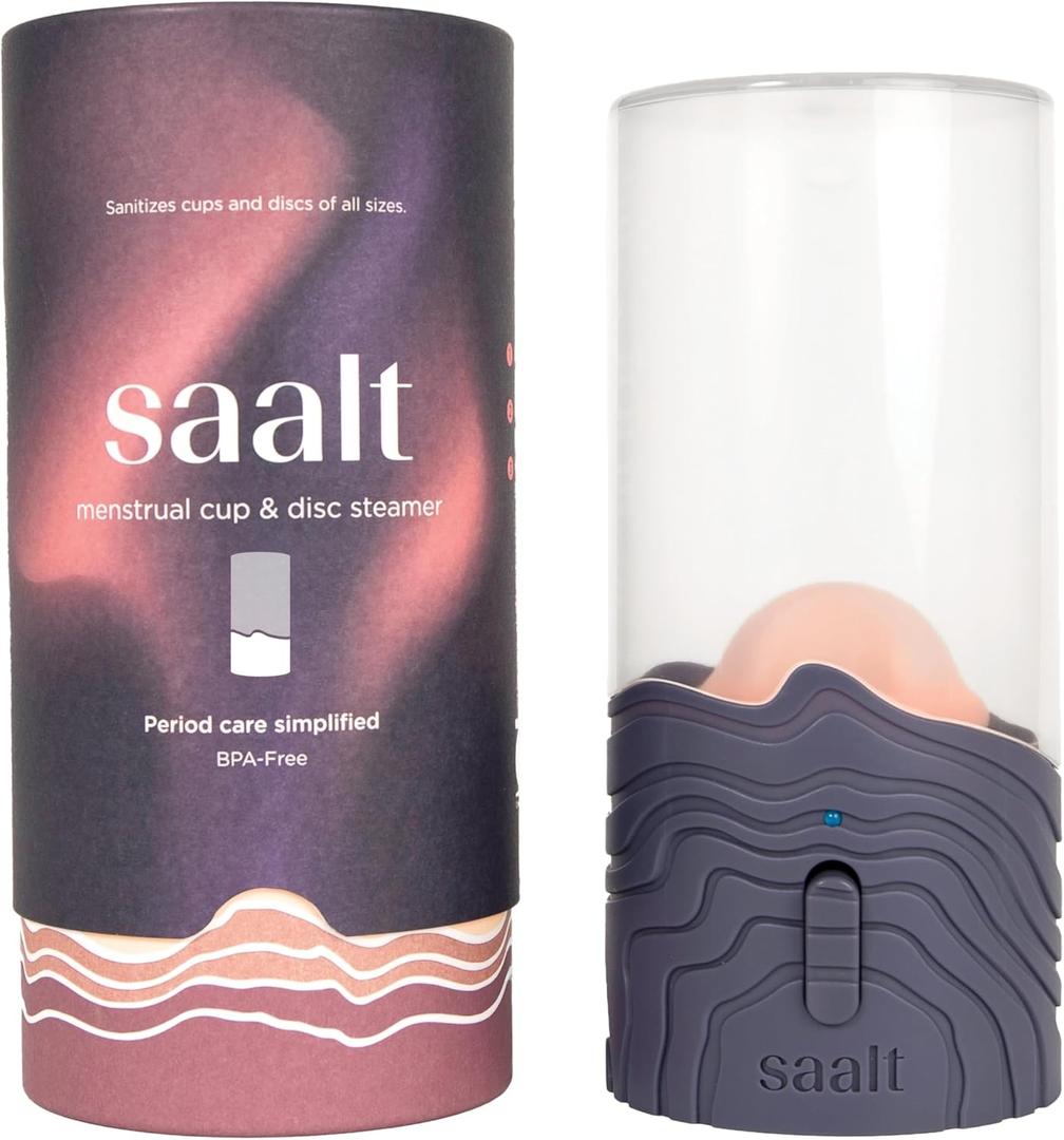 Saalt Menstrual Cup Steamer - Period Cup & Disc Sanitizer - Hands-Free Steam Sanitizer- No-Boil Design with Removable Power Cord - Compact & Portable - Blue Dusk