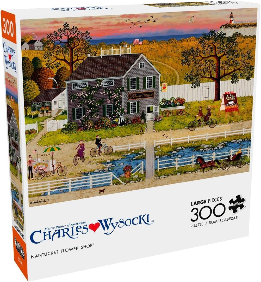 Buffalo Games - Charles Wysocki - Nantucket Flower Shop - 300 Piece Jigsaw Puzzle for Adults -Challenging Puzzle Perfect for Game Nights - Finished Size is 21.25 x 15.00
