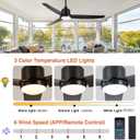 BZX Waterproof Outdoor Ceiling-Fan with Light - 52" Modern Ceiling Fans with 3 Colors LED Light, App & Remote Control, Quiet DC Motor, for Patios Gazebo, Black, Large