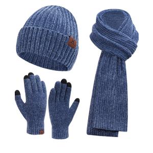 Womens Winter Knit Warm Hat Beanie Long Scarf Touch Screen Gloves Set Skull Caps Neck Scarves for Women Hat missing