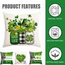 RABUSOFA St Patricks Day Outdoor Waterproof Throw Pillow Cover,16x16 Inch Charm Clover Buffalo Plaid Shamrock Heart Stripes Cushion Case Decoration for Couch (Green)