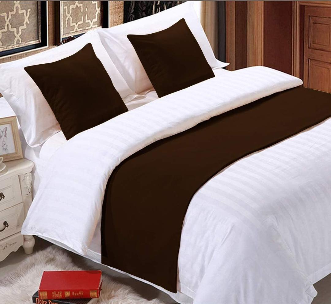 Elegant Decor Bed Runner with 2 Piece Cushion Covers - 800 Thread Count - Luxury Decorative Bed Scarf - 100% Egyptian Cotton - Hotel Quality Modern Bed Runner - King, Chocolate