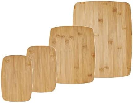 FARBERWARE 4-Piece Reversible Bamboo Cutting Board and Charcuterie Set, Assorted Sizes, Durable Wood Serving Boards for Cheese, Meats, and Prep, Size: 14"L x 11"W