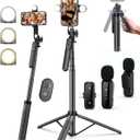 Vlogging Kit for iPhone/Android, 71" Selfie Stick Tripod for iPhone with Light, Wireless Remote & Microphone, Adjustable Phone Tripod for TikTok/YouTube Starter Content Creator Essentials Kit
