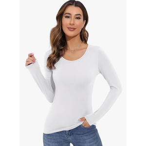 Women's Long Sleeve T-Shirt Scoop Neck Rayon Slim Fit Stretchy Layer T Shirts Tops Size XL