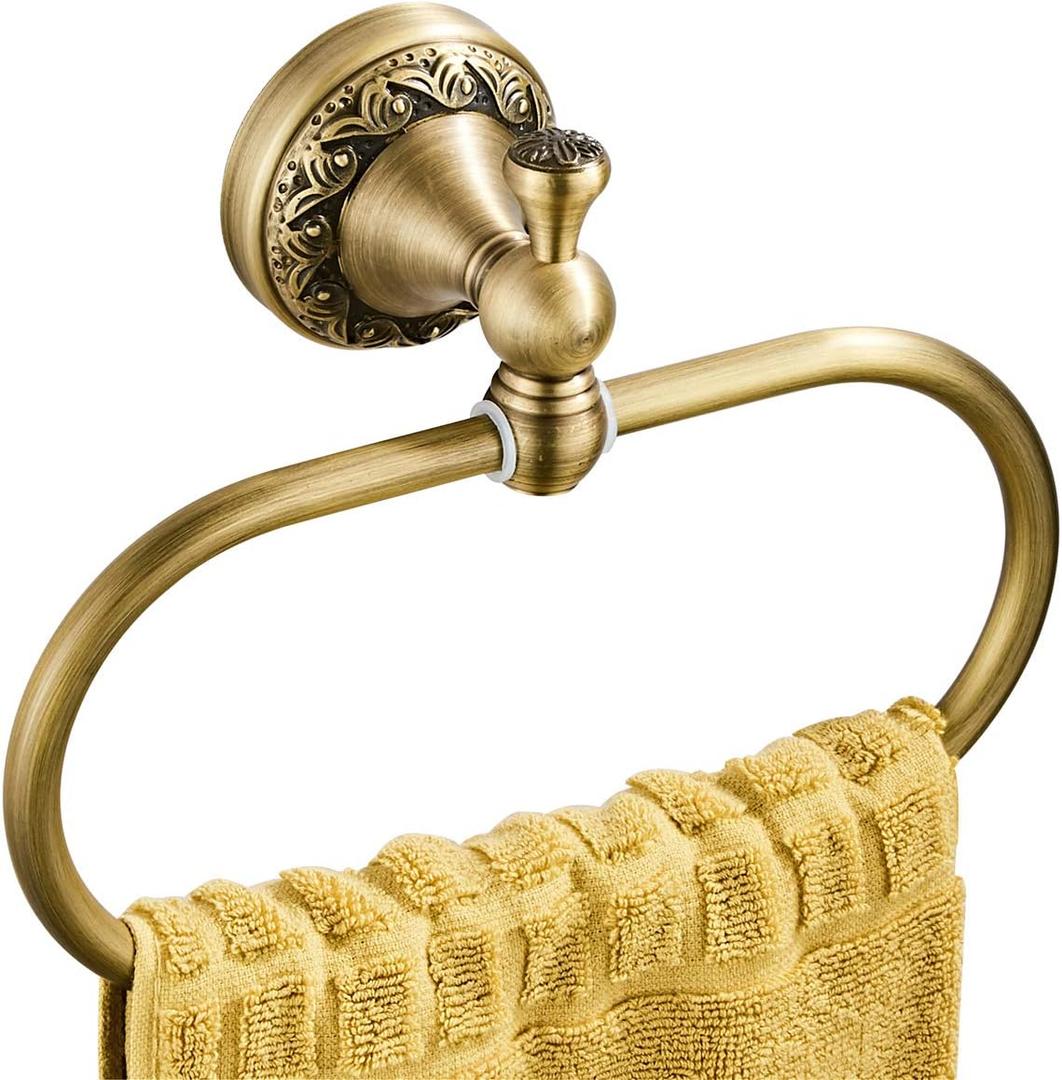 Flybath Oval Towel Ring Antique Brass Exquisite Pattern Carving Hanger Hand Towel Holder for Bathroom Kitchen Accessories Wall Mounted, Brushed Bronze