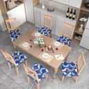 Stretch Dining Chair Seat Covers Set of 4,Dining Chair Slipcovers, Floral Printed Chair Covers,Soft Fabric Washable Upholstered Chair Seat Protector, No Rear Covers for Home Kitchen Dining Room (B-geometric Semicircles)