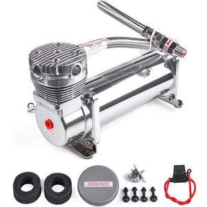 Heavy Duty 200 PSI Air horn Compressor, 3/8 NPT Train Horn/Air Ride Compressor, Fittings for 12V Train/Truck/Car SILVER