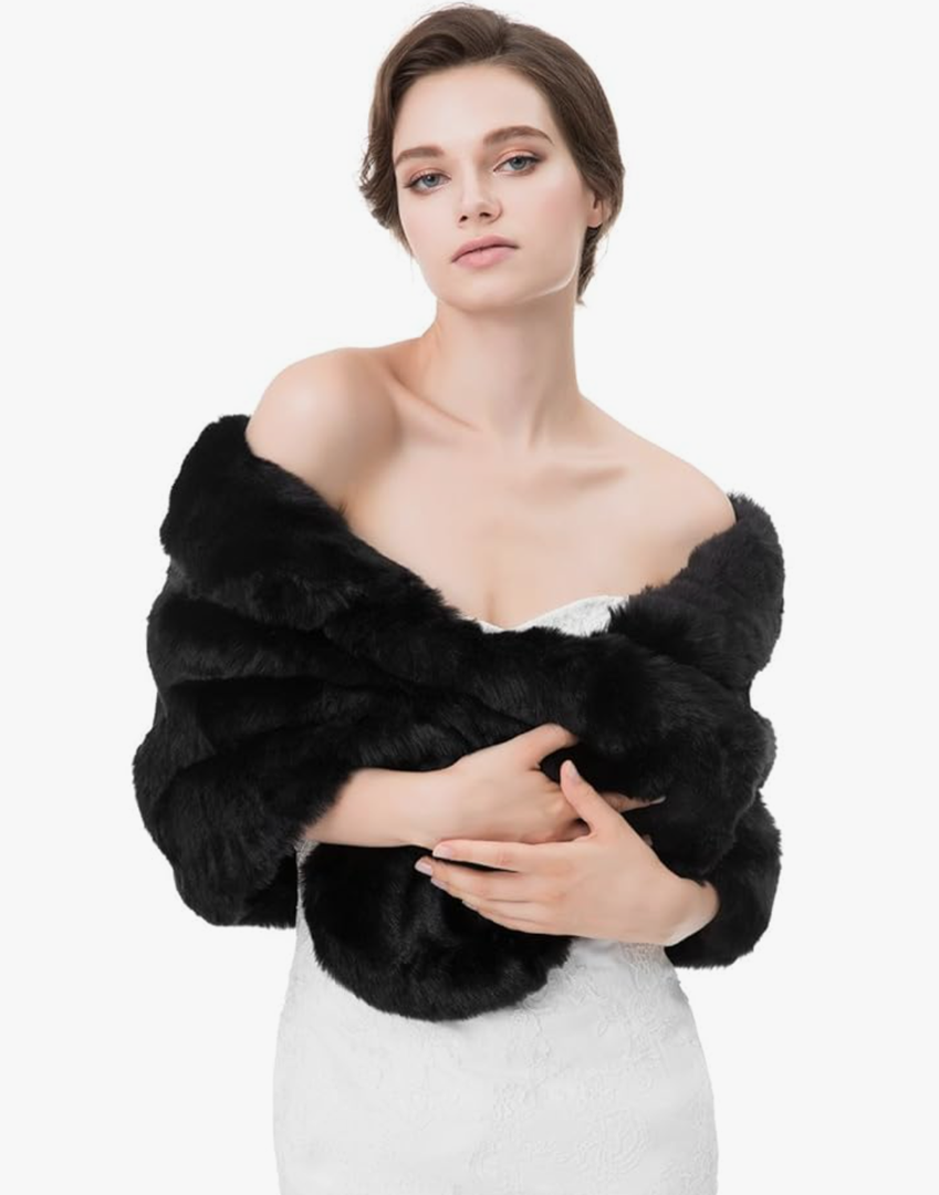 Women's Winter Warm Navy Faux Fur Shawl Coat Jacket Parka Outerwear Tops,M