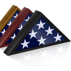 Glass Front Flag Display Case for 5' x 9.5' Folded Burial Flag, Black Solid Wood Frame, Wall Mount Military Flag Box Display Case for Veterans