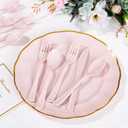 Supernal 300 Pieces Pink Plastic Silverware Heavy Duty Disposable Silverware Pink Utensils Disposable Cutlery Set 100 Forks 100 Knives 100 Spoons for Wedding Party Supplies Everyday Use