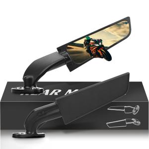 Aerodynamic Motorcycle Mirrors, 1 Pair Modified Racing Motorcycle Rearview Mirror,Wide Viewing Angle Wing Mirrors,360 Rotation for Sport Bikes - Honda Kawasaki Suzuki Yamaha (Small)