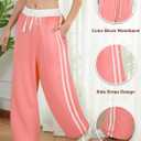 Track Pants Women Wide Leg Sweatpants High Waisted Baggy Joggers Side Stripe Drawstring Ankle Pant with Pockets (XL)