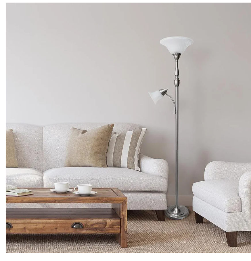 71" Floor Lamp with White Marble Glass Shade, Silver
