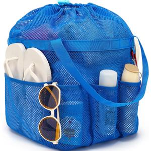 Mesh Shower Caddy Portable with Drawstring, Dorm Room Essentials for College Girls Guys, 8-Pocket Extra Large Shower Bag Basket Tote for Camping Beach Gym Travel Toiletry Bathroom