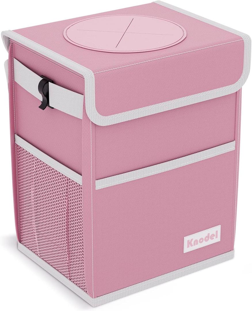 K KNODEL Waterproof Car Trash Can with Lid, Leak-Proof Garbage Bag, Hanging Bin for Women (Pink, Medium)