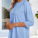 CHICGAL Women 3/4 Sleeve Shirts Casual Round Neck Tops Basic Tees Cute T-Shirts Blouses(Blue, 3XL)