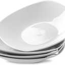 fMBB Ceramic Large Soup Bowls, 8.6 Inches, Modern 4-Piece Deep Salad Plates Set, Porcelain Square Plates, for Fruit, Cereal, Dessert, Snack - White