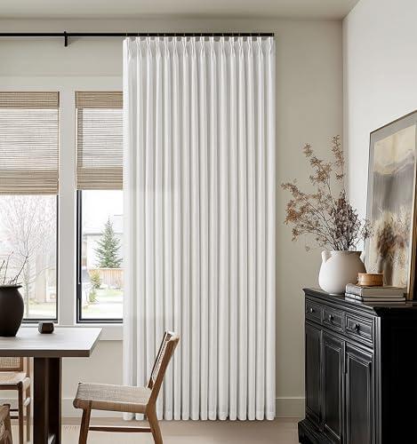 Pinch Pleated Off White Semi Sheer Curtains 90 Inches Long Light Filtering Neutral Boho Farmhouse Linen Curtains Rings Hooks for Living Room Bedroom Nursery Window Drapes 90 Inch Length 2 Panels Set