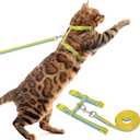 PUPTECK Adjustable Cat Harness and Leash Set Escape Proof Kitten Strap Collar for Walking Travel, Yellow Blue (Small)