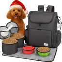 Modoker Dog Travel Bag Backpack, Airline Approved Pet Accessories Organizer for Dog and Cat with Shoulder Strap, 2 Dog Food Storage Containers, 2 Collapsible Dog Bowls,1 Pet Mat, Black