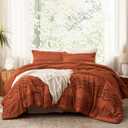 Luxudecor Terracotta Boho Tufted Comforter Set Full Size 3 Pieces Boho Shabby Chic Comforter Farmhouse Embroidery Bedding Set Soft Comforter for All Seasons (Terracotta, 80''x90'')