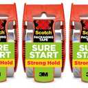 Scotch Sure Start Packing Tape, Clear, Quiet Unwind and Easy Start, Moving Supplies, 1.88 in. x 22.2 yd., 3 Tape Rolls with Dispensers