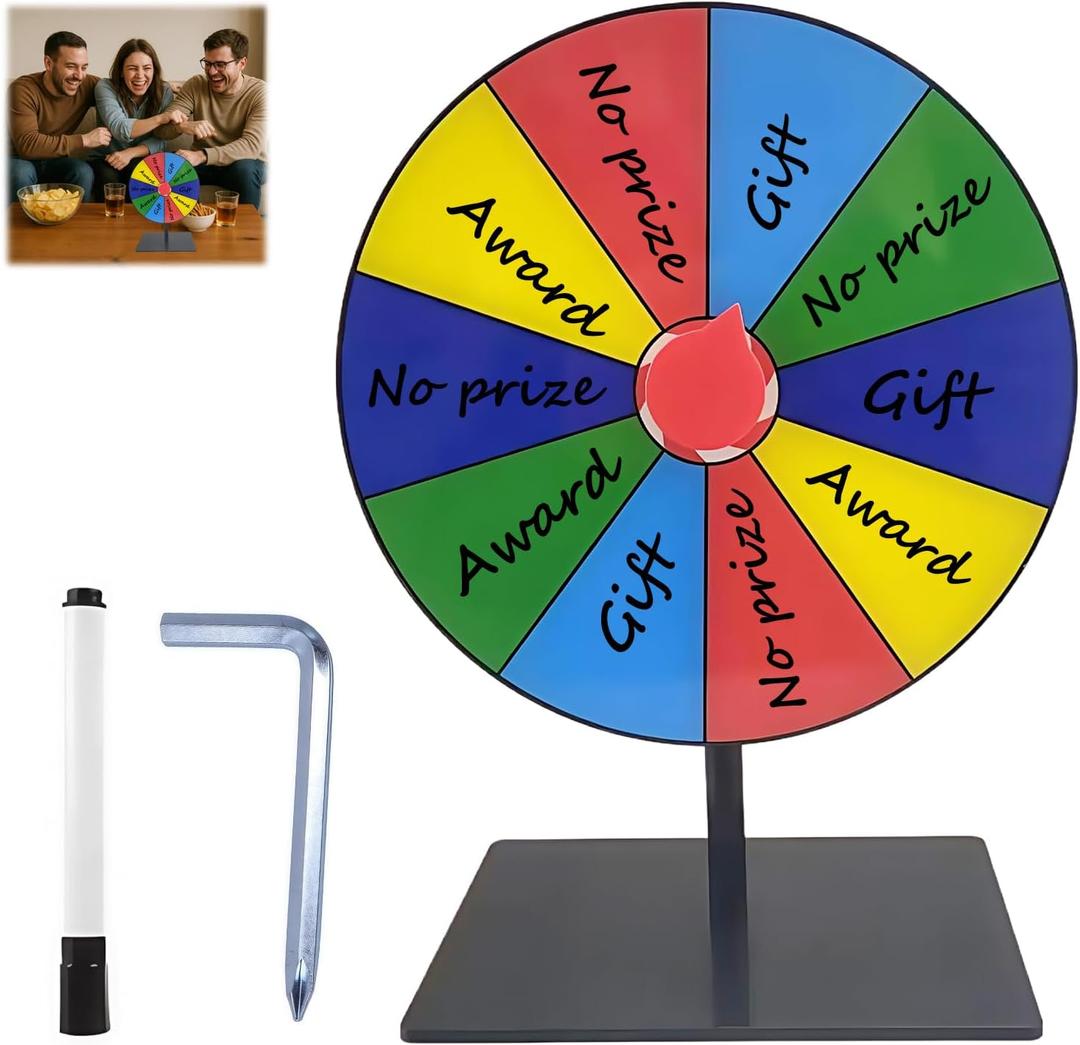 Spinning Prize Wheel - 8'' Color Prize Wheel with Stand, 10 Slots Table Spinner for Carnivals and Home Gamess,Trade Shows