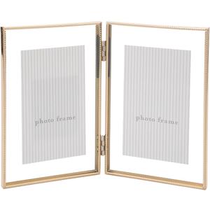 Gold 4x 6'' Double Floating Frame, For Photo Sizes (2 x3'' 3.5x 5'' up to 4x6'' ), Beautiful Metal Lace Edge Frames Adjustable Tabletop/Shelf Photo Frame, Classy Gift Choice for Wedding, Thanksgiving,
