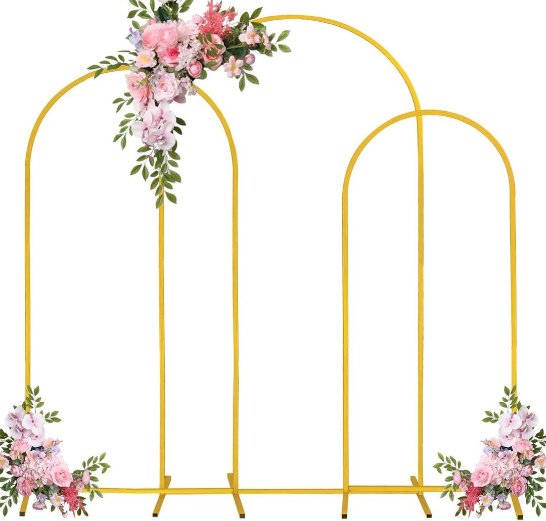 Set of 3 Arch Backdrop Stand 7.2FT, 6.6FT, 6FT Gold Wedding Balloon Stand Stable Metal Door Frame for Ceremony Birthday Party Bridal Baby Shower Banquet Decoratio