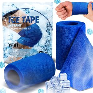 Geiserailie 2 Pcs Instant Cooling Ice Tape Self Sticking Compression Wrap Reusable Sport Ice Tapes No Refrigeration Needed Athletic Muscle Bandage for Pain Relief and Swelling(Blue,3 Inches)