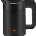 0.6L Small Electric Kettles Stainless Steel, Travel Mini Hot Water Boiler Heater, Double Wall Cool Touch Portable Teapot, Auto Shut-Off & Boil-Dry Protection, 120V/800W, (Black)