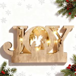Bucherry Christmas Nativity Scene Ornament 3D Wooden Joy LED Christmas Decorations for Indoor Religious Rustic Nativity Scene Ornaments Decor for Shelves Tables Fireplace