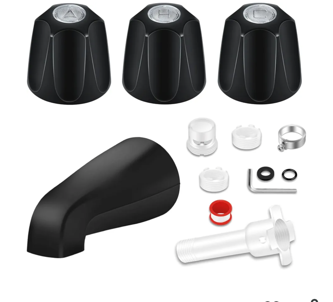 Tub Shower Trim Kit, Shower Knob and Bath Tub Spout, Compatible with Price/Pfister Verve Tub Faucet Handle, for Use with 1/2 in, 3/4 in IPS Connection, With Four in One Tub Spout Adapter (Matte Black)