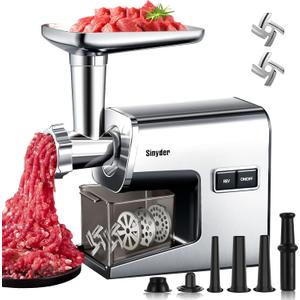 Sinyder Electric Meat Grinder,3000 Max Heavy Duty Stainless Steel Meat Mincer with 2 Blades,3 Grinding Plates,3 Sausage Stuffer Tubes & Kubbe Kit for Home & Kitchen Using