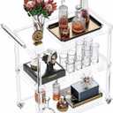 Dethan Acrylic Bar Cart with Lockable Wheels, Rolling Serving Cart with Pulling Handle, 3-Tier Clear for Home Bar, Kitchen, Living Room, Portable Beverage Space-Saving Modern Acrylic Trolley, 30.51 x 15.16 x 32 inches