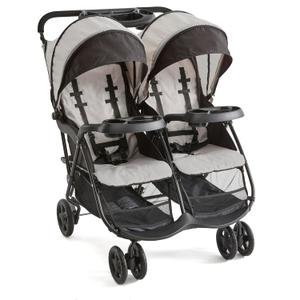 Kolcraft Cloud Plus Lightweight Double Stroller Side-by-Side for Infant Toddler, Compact Folding Travel System with Reclining Seats, Canopies, Storage Basket, Trays, Easy Maneuver - Slate Gray