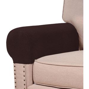 Stretch Armrest Covers (Set of 2)  Anti-Slip Spandex Jacquard Furniture Protectors for Chairs, Sofas & Recliners  Washable & Durable Slipcovers (Brown)