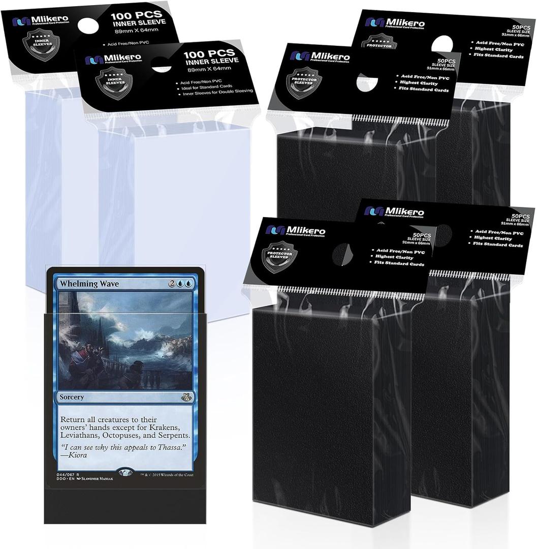 400 Pack Card Sleeves, 200 Matte Black Trading Card Sleeve and 200 Perfect Fit Sleeves Ideal for Double-Sleeving, Compatible with MTG, TCG