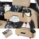 HOLDCY Car Back Seat Organizer with 2 Drink Cup Holder - Tissue Box and Storage Box Hook - Multi-functional Storage - Great for Kids and Travel (Beige)