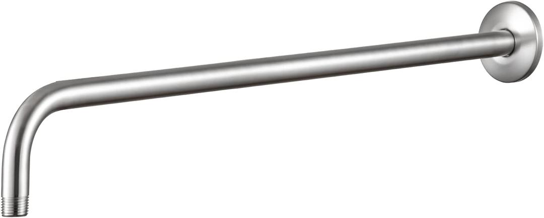 OFFO Shower Arm with Flange, 24 in Brushed Nickel Wall Mount Replacement Angle Shower Head Arm Wall-Mounted For Fixed Shower Head & Handheld Showerhead