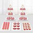 PinCute 5 Pcs Dessert Table Display Set - 2 X Cupcake Stand Holder/Cup Cake Tier Tower & 3 X Serving Tray Combo for Tea Party, Birthday, Baby Shower (Wave Square)
