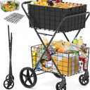 2-Tier Collapsible Shopping Cart for Groceries, 400Lbs Heavy Duty Grocery Cart with 2 Removable Storage Baskets, 360 Rolling Swivel Wheels, Waterproof Liner, Large Utility Carts for Transport Gift