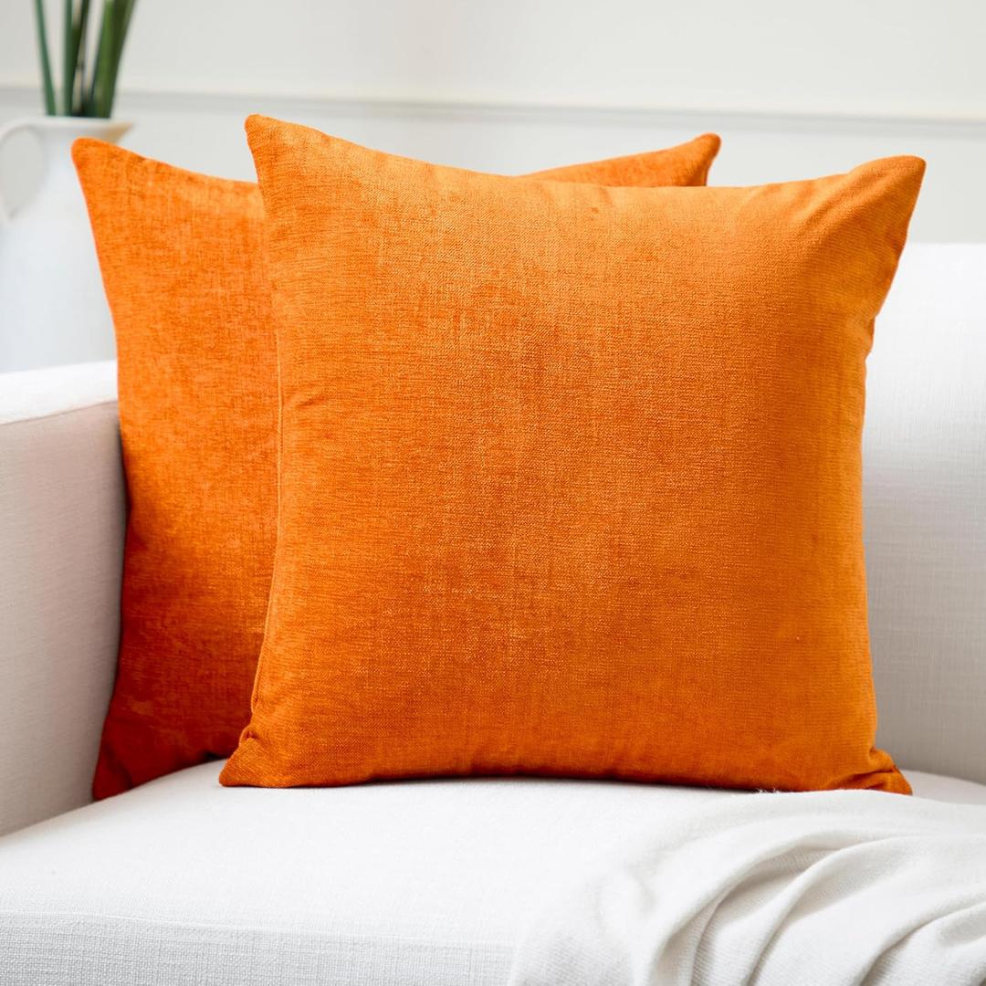 Encasa XO Thick Chenille Throw Pillow Covers Set of 2 | Orange - (18"x18") (45x45 cm) | Decorative Accent Square Throw Pillow Cases for Couch, Home Decor, Sofa