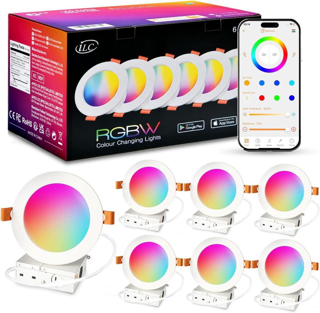 ILC 4 Inch LED Reccessed Downlights Compatible with Alexa (Hub Required), 10W, APP Controlled, RGB Color Changing, 2700K-6000K, 100W Equivalent, Recessed Ceiling Lights,Bluetooth MESH (6 Packs)