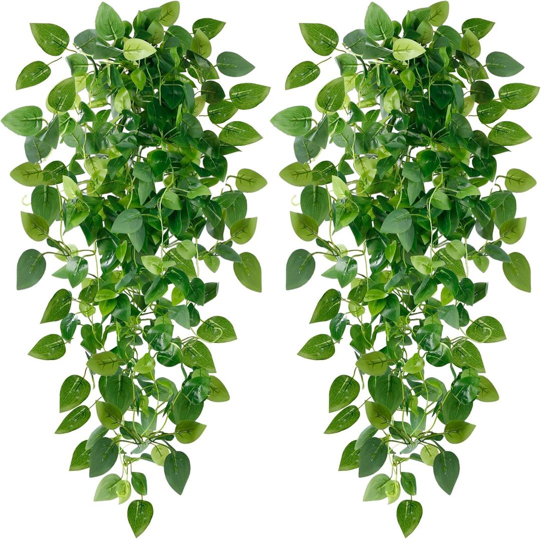 Sggvecsy Fake Hanging Plants 4 Pcs Artificial Hanging Plants Fake Ivy Vine Faux Pothos Vines Artificial Ivy Leaves Greenery Plant for Room Patio Home Indoor Outdoor Shelf Wall Garden Decor(No Baskets)