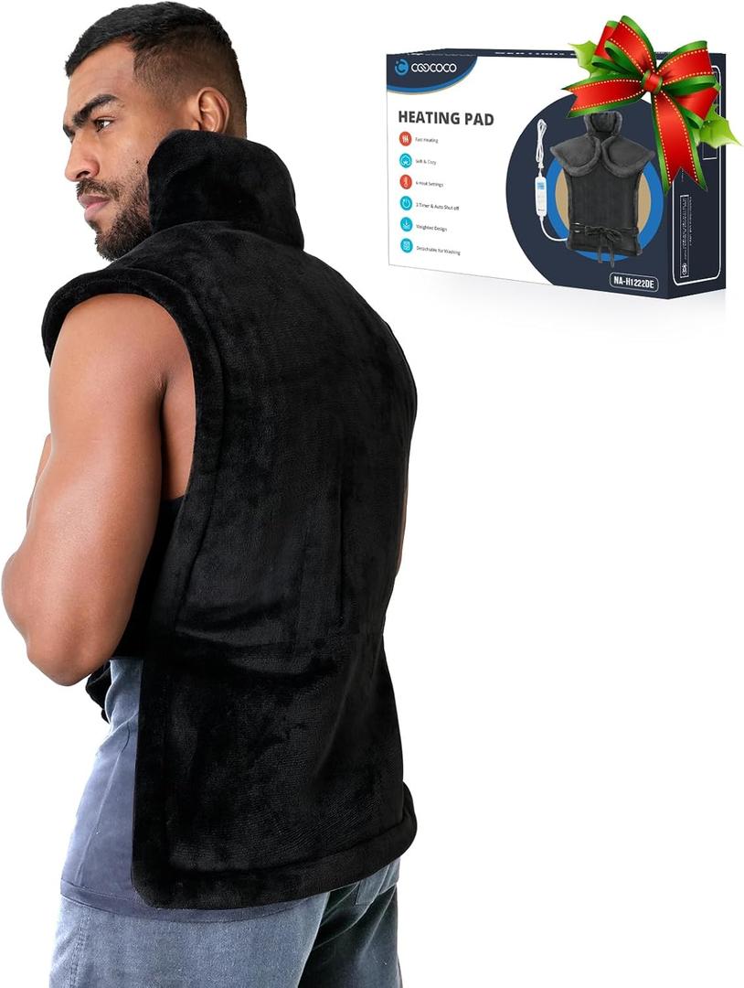 Heating Pad for Neck and Shoulders and Back, CooCoCo King Size Heated Pad for Back Pain Relief, FSA HSA Eligible Gifts for Dad Men Mom Women, Extra Large Heat Pad, Machine Washable Father Husband Gift (King Black)