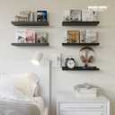RICHER HOUSE 5 Set Floating Wall Mounted Shelves, Black Shelves for Wall Decor, Modern Picture Ledge Shelf with Lip for Storage, Nursery, Bedroom, Living Room, Bathroom - Black