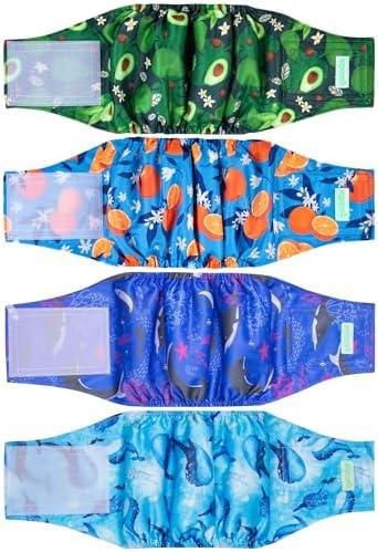 wegreeco Belly Bands for Male Dogs, (4 Pack) of Washable Male Dog Diapers, Super Absorbent Dog Belly Band (Fruit, Adventure, Large)