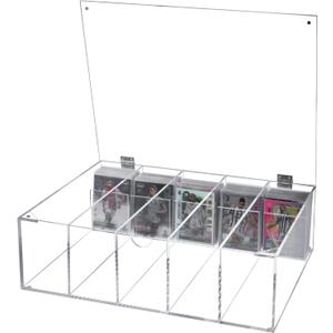 MyGift 5 Compartment Trading Cards Storage Box - Premium Clear Acrylic Collectors Sports Card Protective Case with Hinged Lid, Magnetic Closure, and Removable Dividers